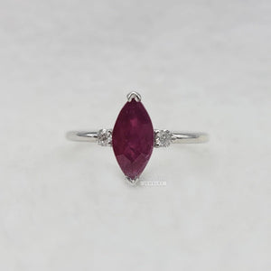 Three Stone Marquise Cut Ruby Engagement Ring