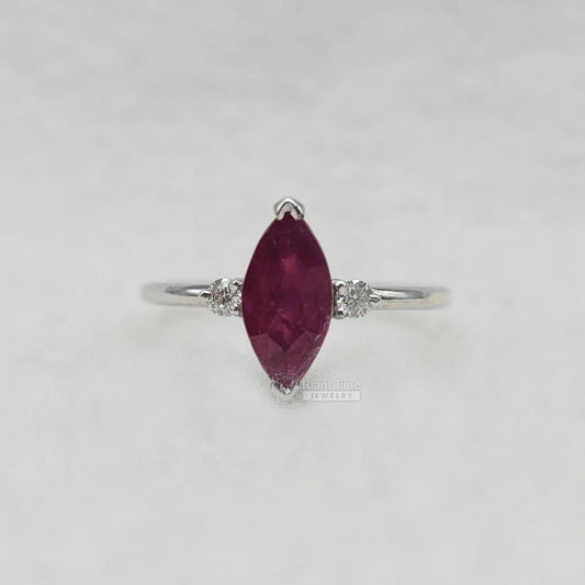 Three Stone Marquise Cut Ruby Engagement Ring - Riant Fine Jewelry