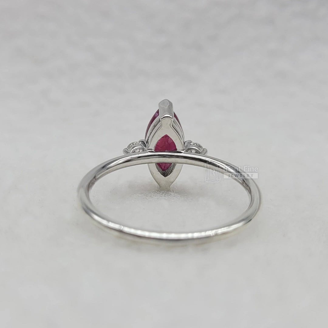 Three Stone Marquise Cut Ruby Engagement Ring - Riant Fine Jewelry