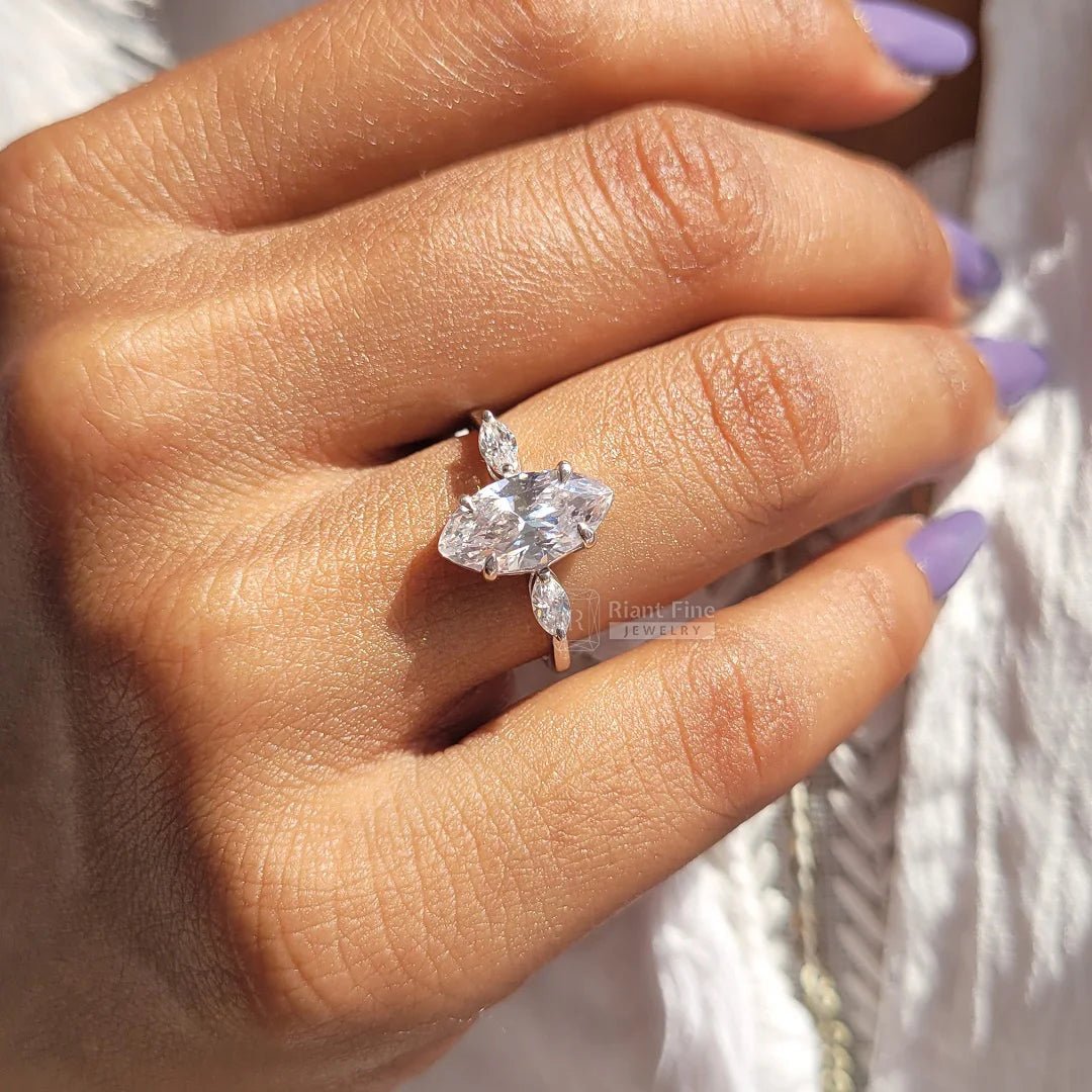 Three Stone Marquise Diamond White Gold Wedding Ring - Riant Fine Jewelry