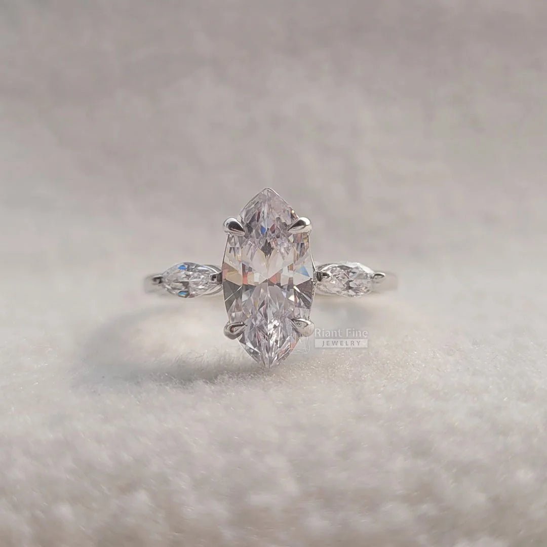 Three Stone Marquise Diamond White Gold Wedding Ring - Riant Fine Jewelry
