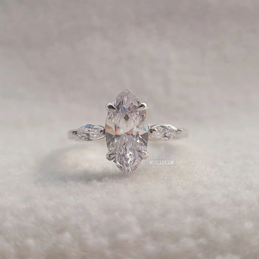 Three Stone Marquise Diamond White Gold Wedding Ring - Riant Fine Jewelry