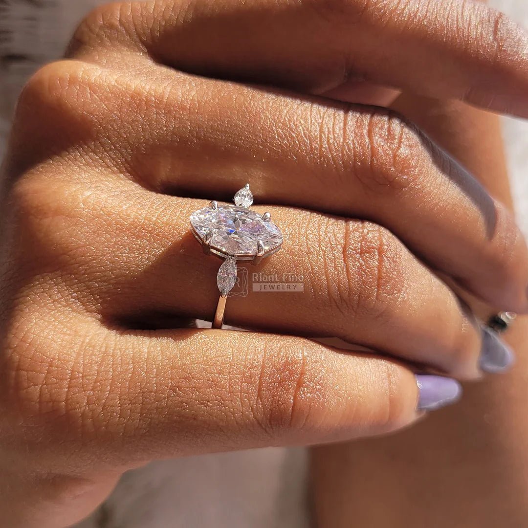 Three Stone Marquise Diamond White Gold Wedding Ring - Riant Fine Jewelry
