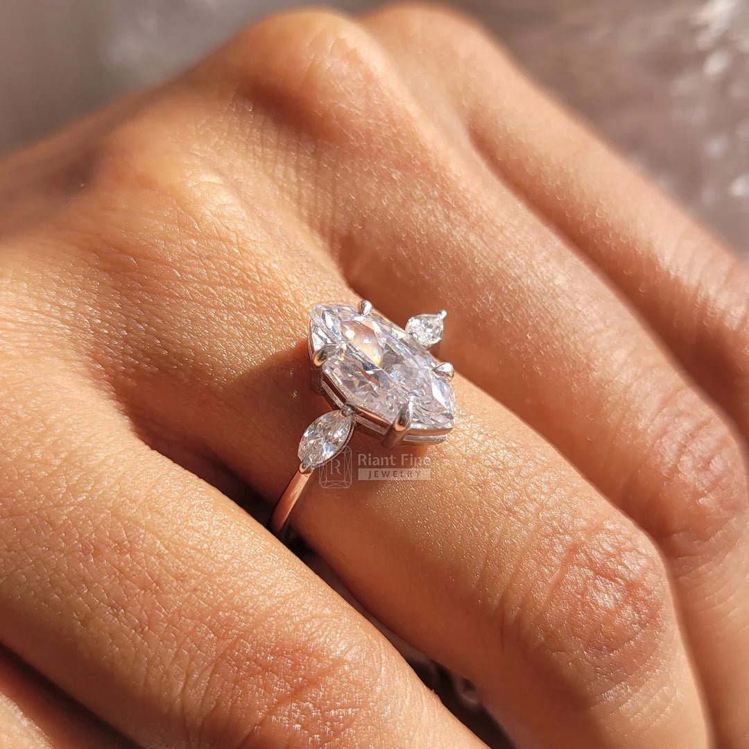Three Stone Marquise Diamond White Gold Wedding Ring - Riant Fine Jewelry