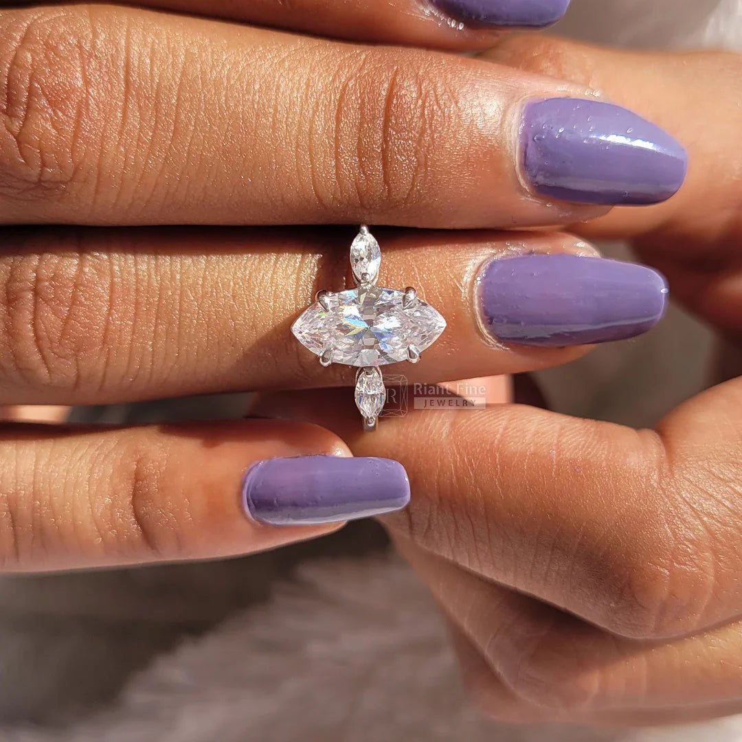 Three Stone Marquise Diamond White Gold Wedding Ring - Riant Fine Jewelry