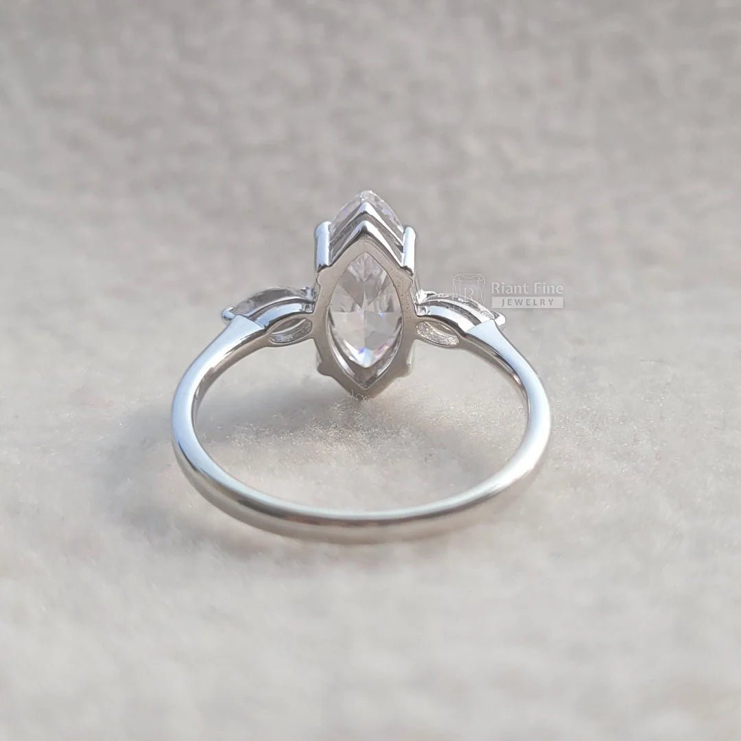 Three Stone Marquise Diamond White Gold Wedding Ring - Riant Fine Jewelry