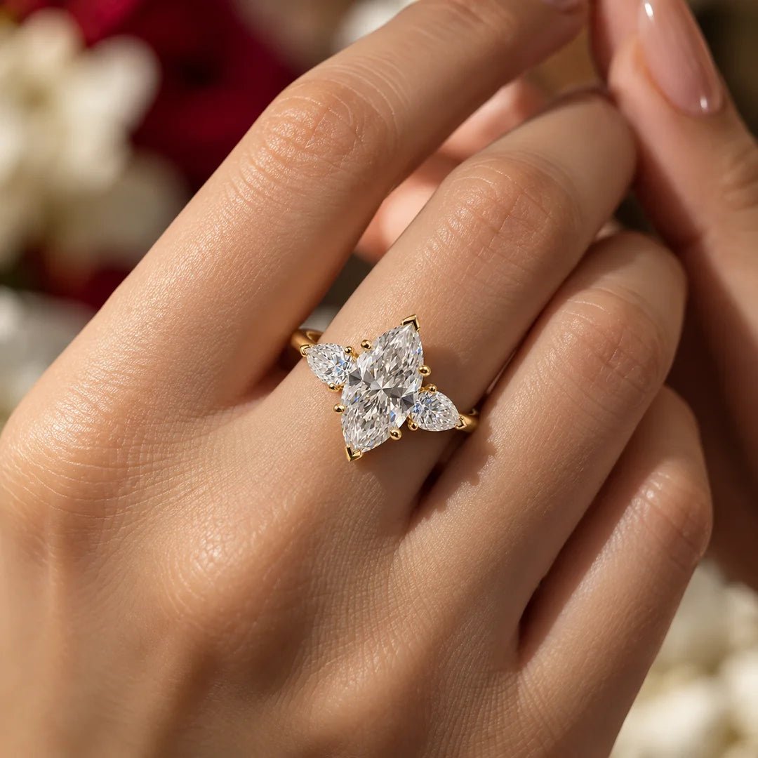 Three Stone Marquise Lab Diamond Engagement Ring - Riant Fine Jewelry LLC