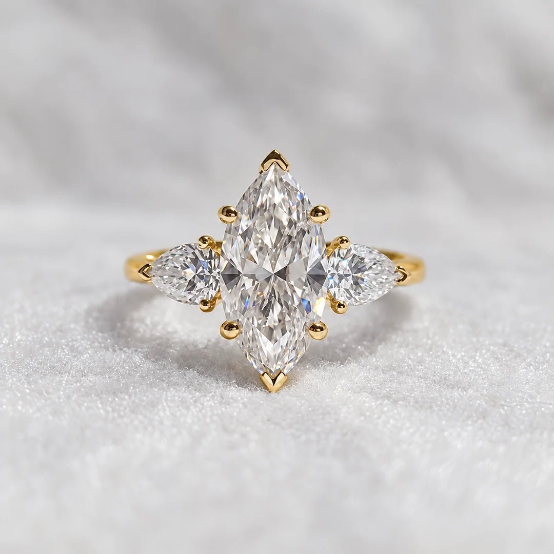 Three Stone Marquise Lab Diamond Engagement Ring - Riant Fine Jewelry LLC