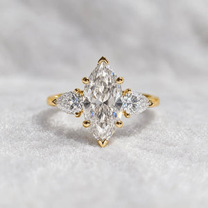 Three Stone Marquise Lab Diamond Engagement Ring