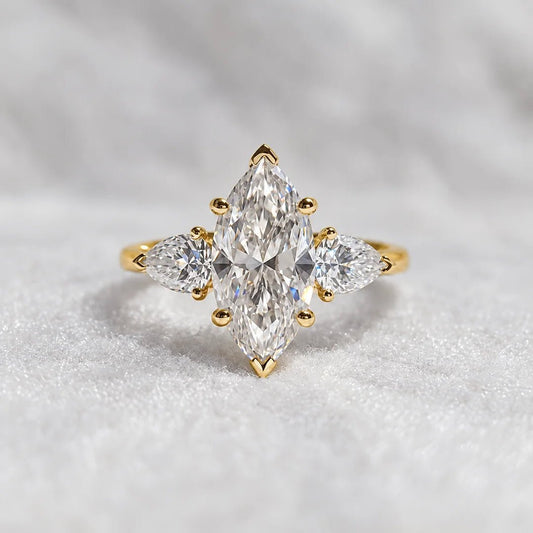 Three Stone Marquise Lab Diamond Engagement Ring - Riant Fine Jewelry LLC