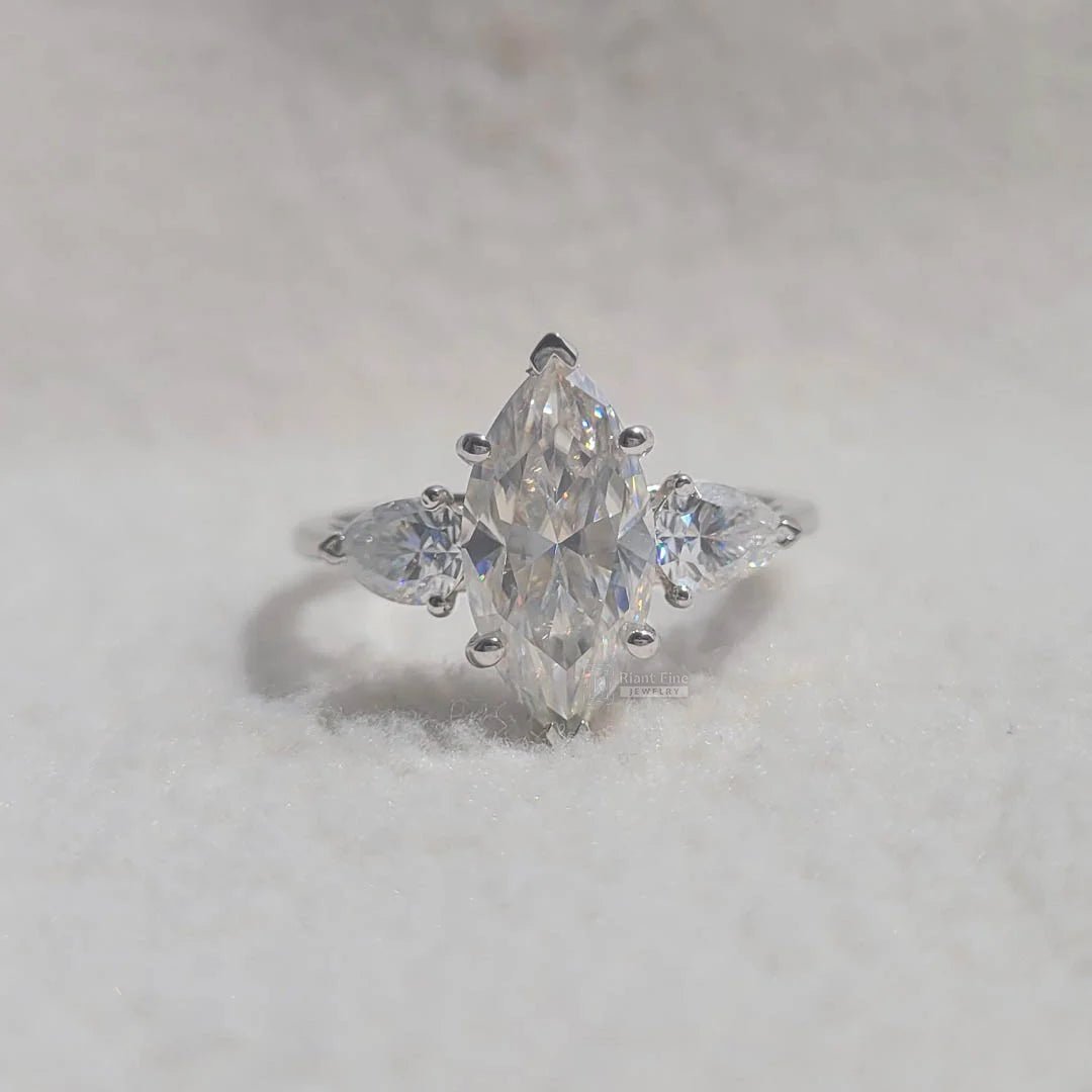 Three Stone Marquise Lab Diamond Engagement Ring - Riant Fine Jewelry LLC