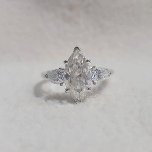 Three Stone Marquise Lab Diamond Engagement Ring