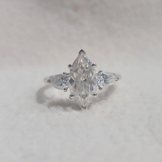 Three Stone Marquise Lab Diamond Engagement Ring - Riant Fine Jewelry LLC