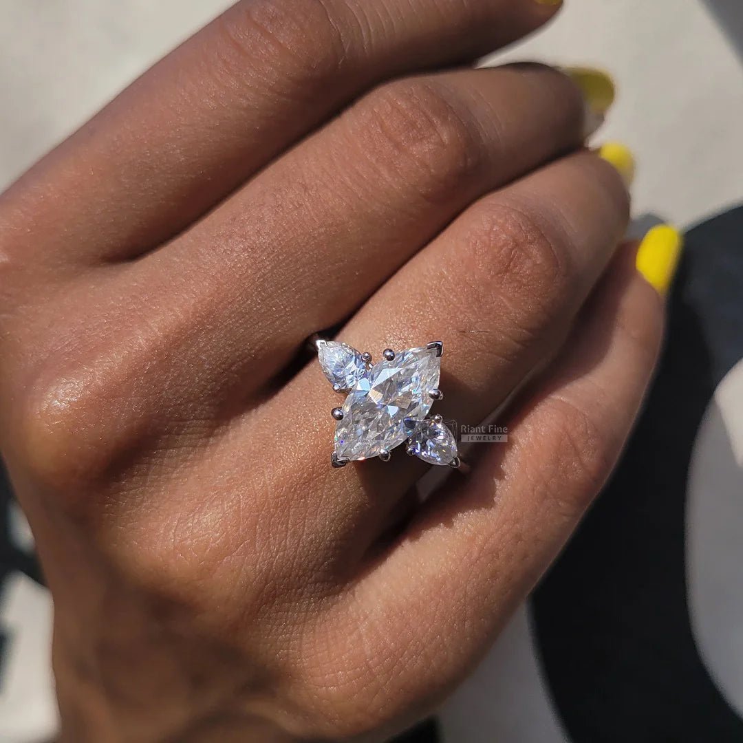 Three Stone Marquise Lab Diamond Engagement Ring - Riant Fine Jewelry LLC