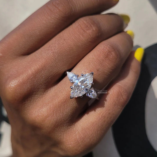 Three Stone Marquise Lab Diamond Engagement Ring - Riant Fine Jewelry LLC