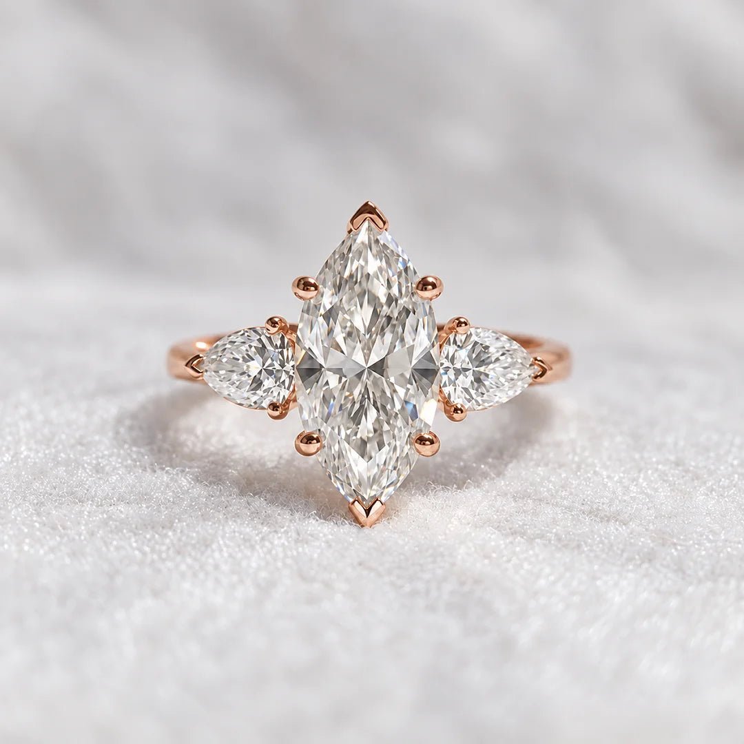 Three Stone Marquise Lab Diamond Engagement Ring - Riant Fine Jewelry LLC