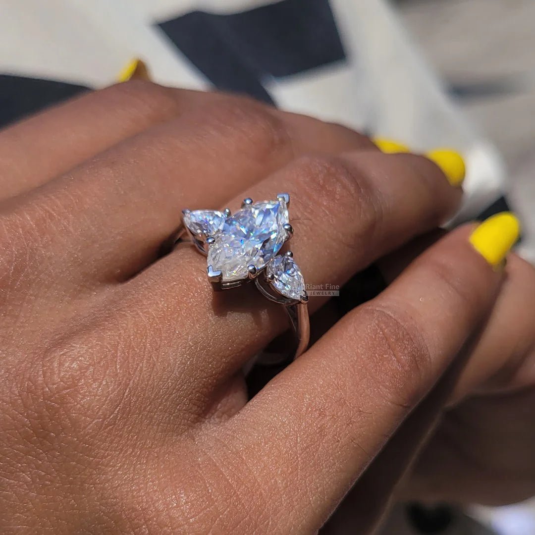 Three Stone Marquise Lab Diamond Engagement Ring - Riant Fine Jewelry LLC