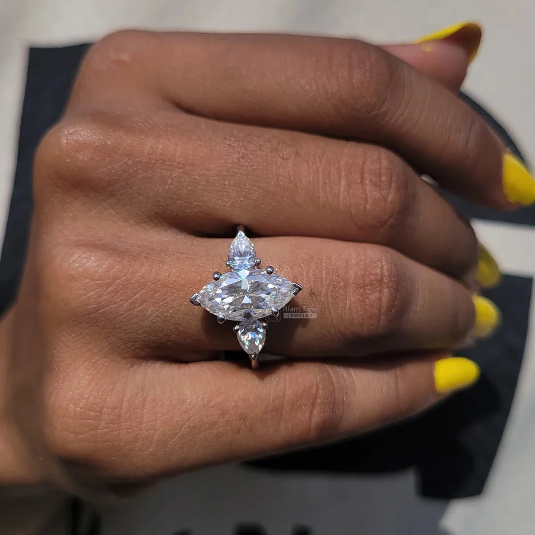 Three Stone Marquise Lab Diamond Engagement Ring - Riant Fine Jewelry LLC