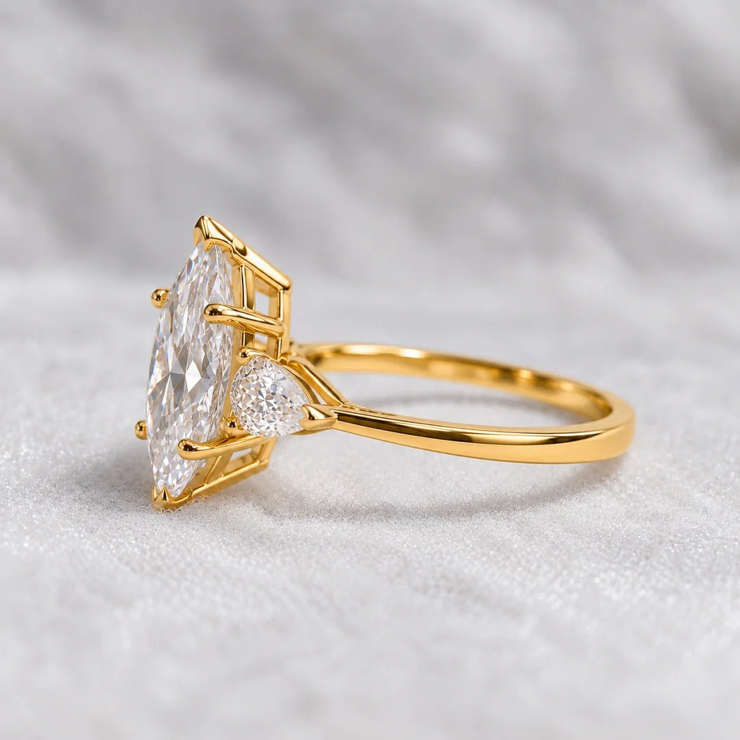 Three Stone Marquise Lab Diamond Engagement Ring - Riant Fine Jewelry LLC