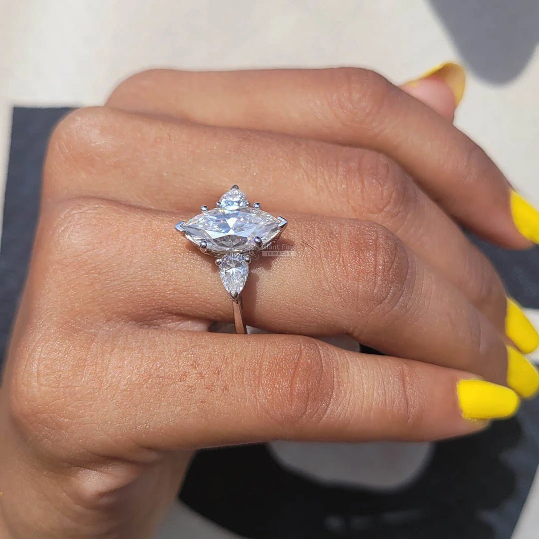 Three Stone Marquise Lab Diamond Engagement Ring - Riant Fine Jewelry LLC