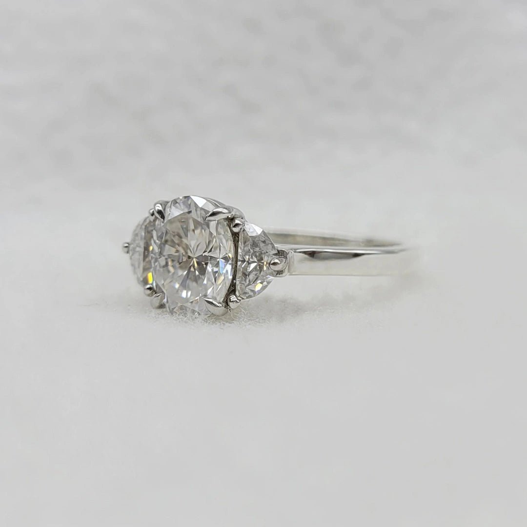 Three Stone Oval Diamond Engagement Ring in White Gold - Riant Fine Jewelry LLC