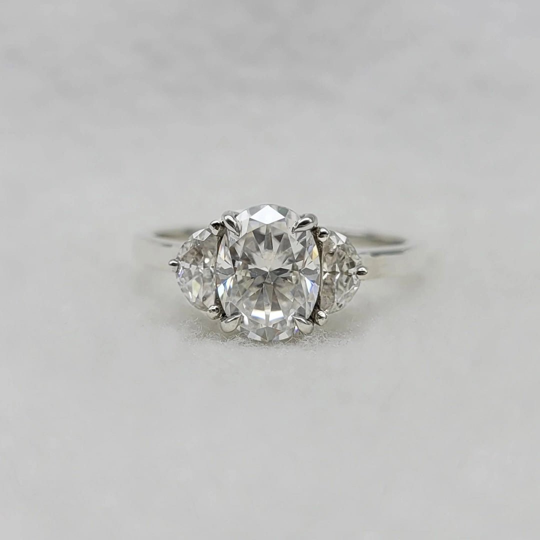 Three Stone Oval Diamond Engagement Ring in White Gold - Riant Fine Jewelry LLC
