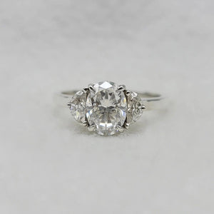 Three Stone Oval Diamond Engagement Ring in White Gold