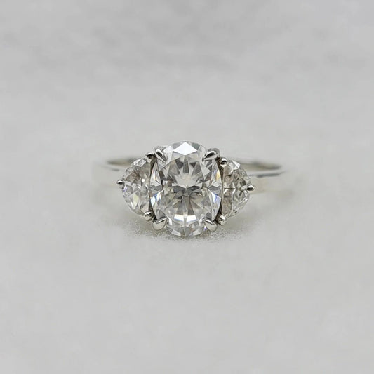 Three Stone Oval Diamond Engagement Ring in White Gold - Riant Fine Jewelry LLC