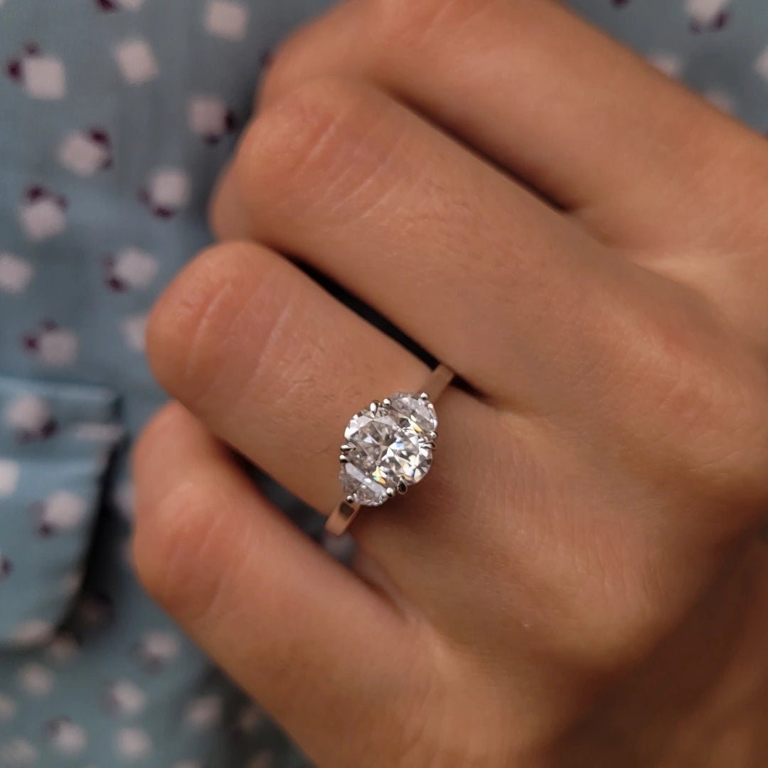 Three Stone Oval Diamond Engagement Ring in White Gold - Riant Fine Jewelry LLC