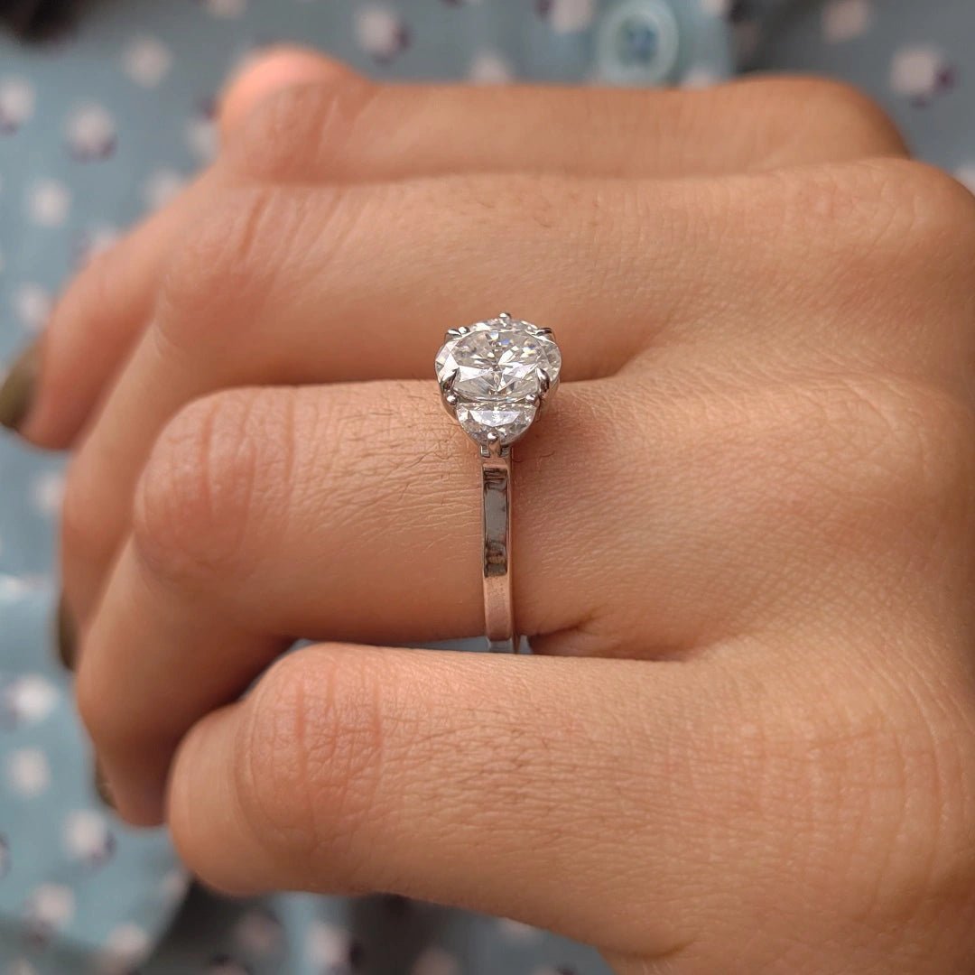 Three Stone Oval Diamond Engagement Ring in White Gold - Riant Fine Jewelry LLC