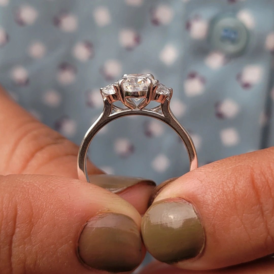 Three Stone Oval Diamond Engagement Ring in White Gold - Riant Fine Jewelry LLC