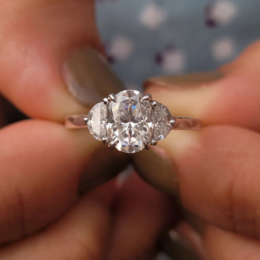 Three Stone Oval Diamond Engagement Ring in White Gold - Riant Fine Jewelry LLC