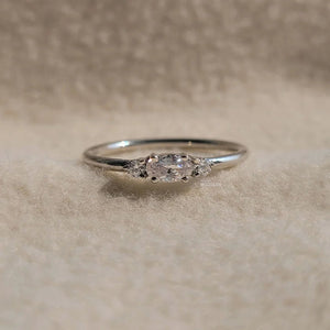 Three Stone Oval Diamond Minimalist Ring