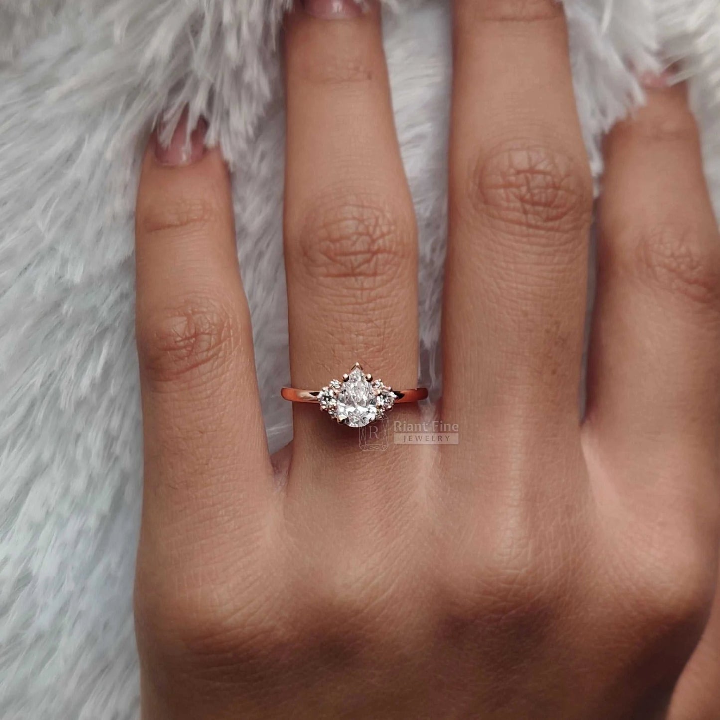 Three Stone Pear Diamond Engagement Ring in 14K Gold - Riant Fine Jewelry LLC