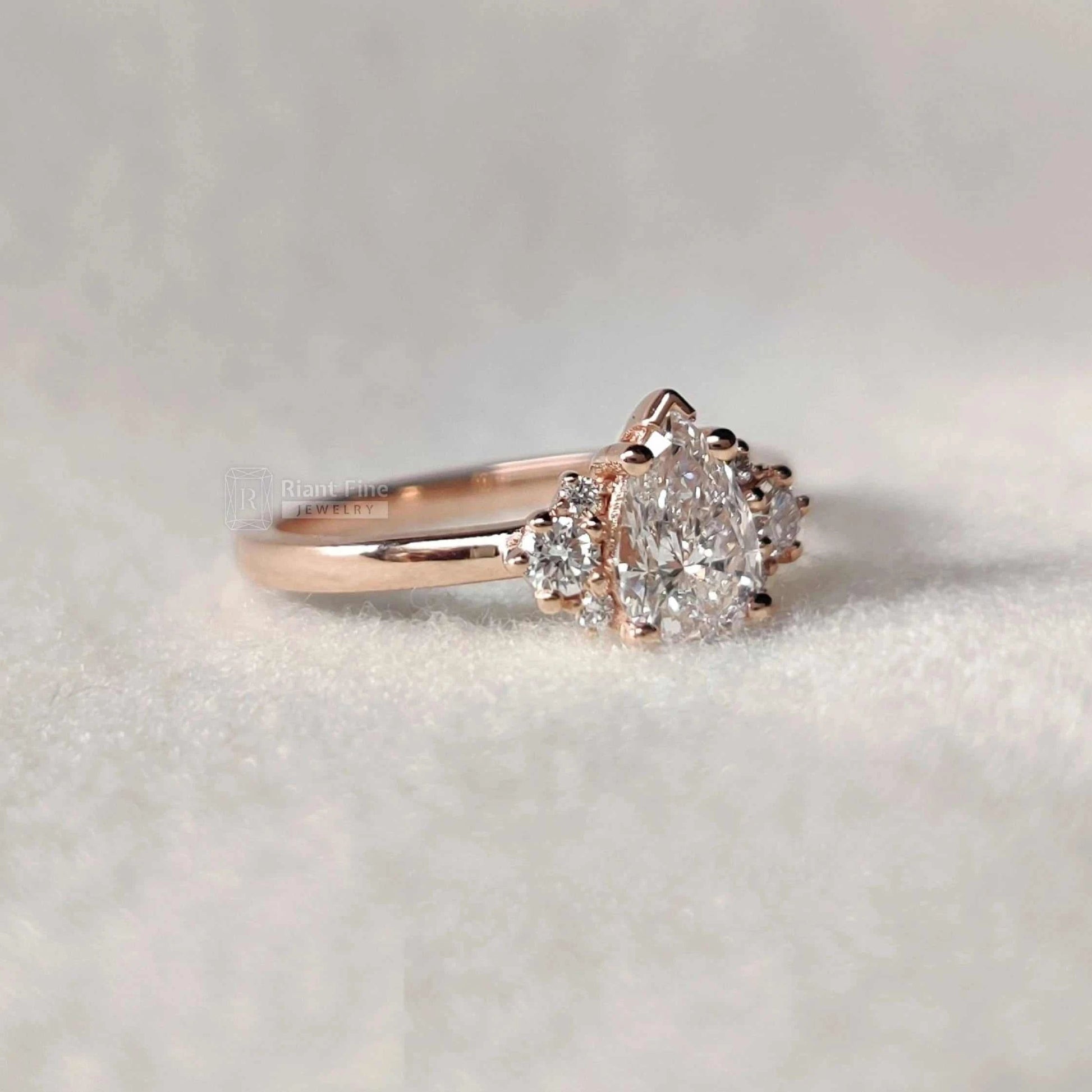 Three Stone Pear Diamond Engagement Ring in 14K Gold - Riant Fine Jewelry LLC