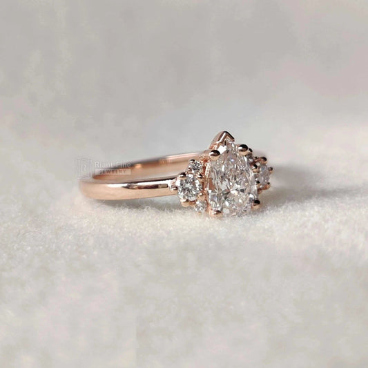 Three Stone Pear Diamond Engagement Ring in 14K Gold - Riant Fine Jewelry LLC