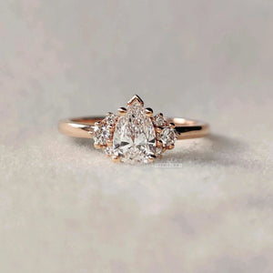 Three Stone Pear Diamond Engagement Ring in 14K Gold
