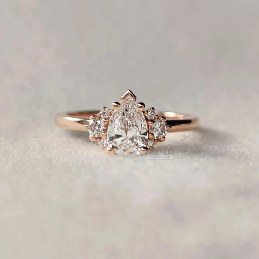 Three Stone Pear Diamond Engagement Ring in 14K Gold - Riant Fine Jewelry LLC