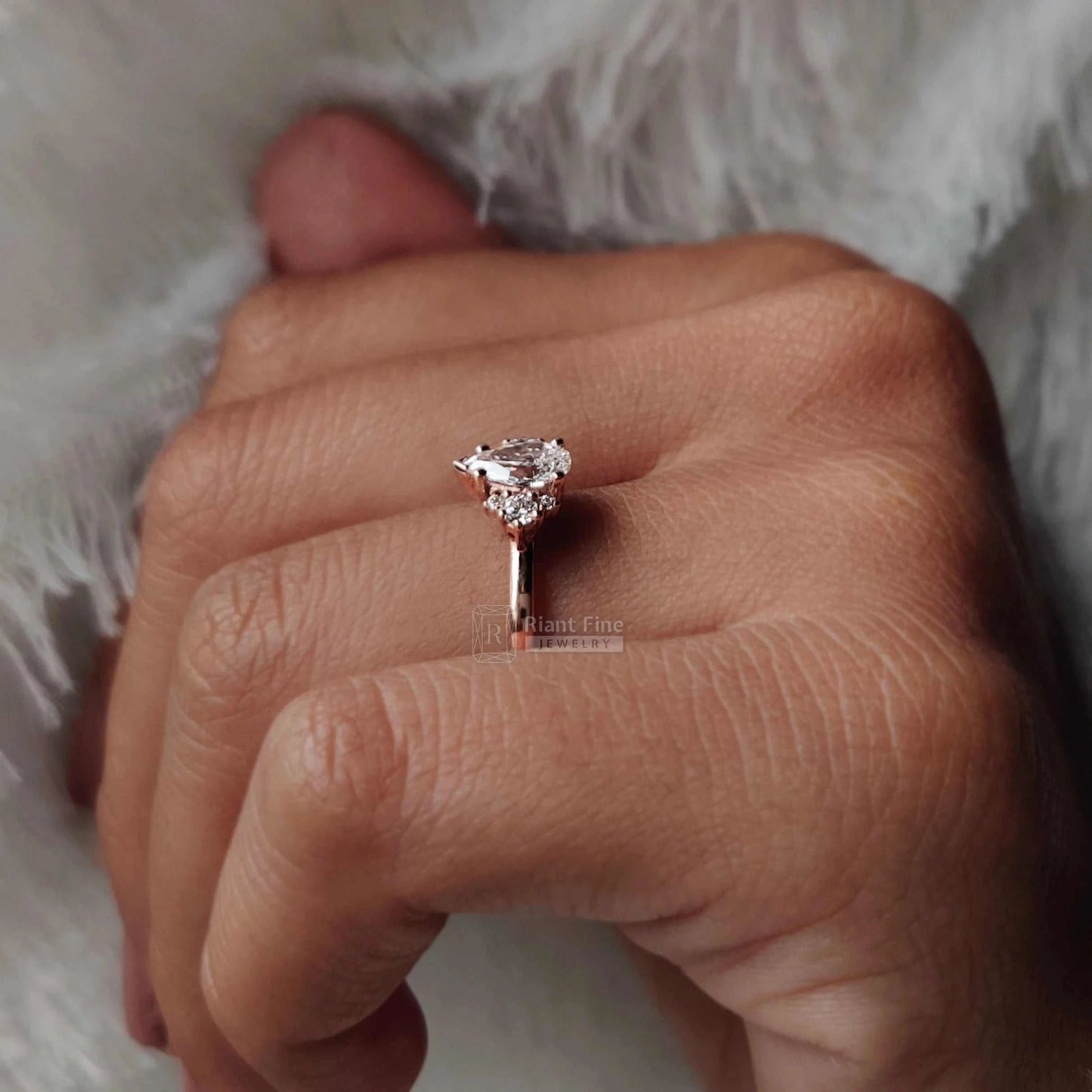 Three Stone Pear Diamond Engagement Ring in 14K Gold - Riant Fine Jewelry LLC