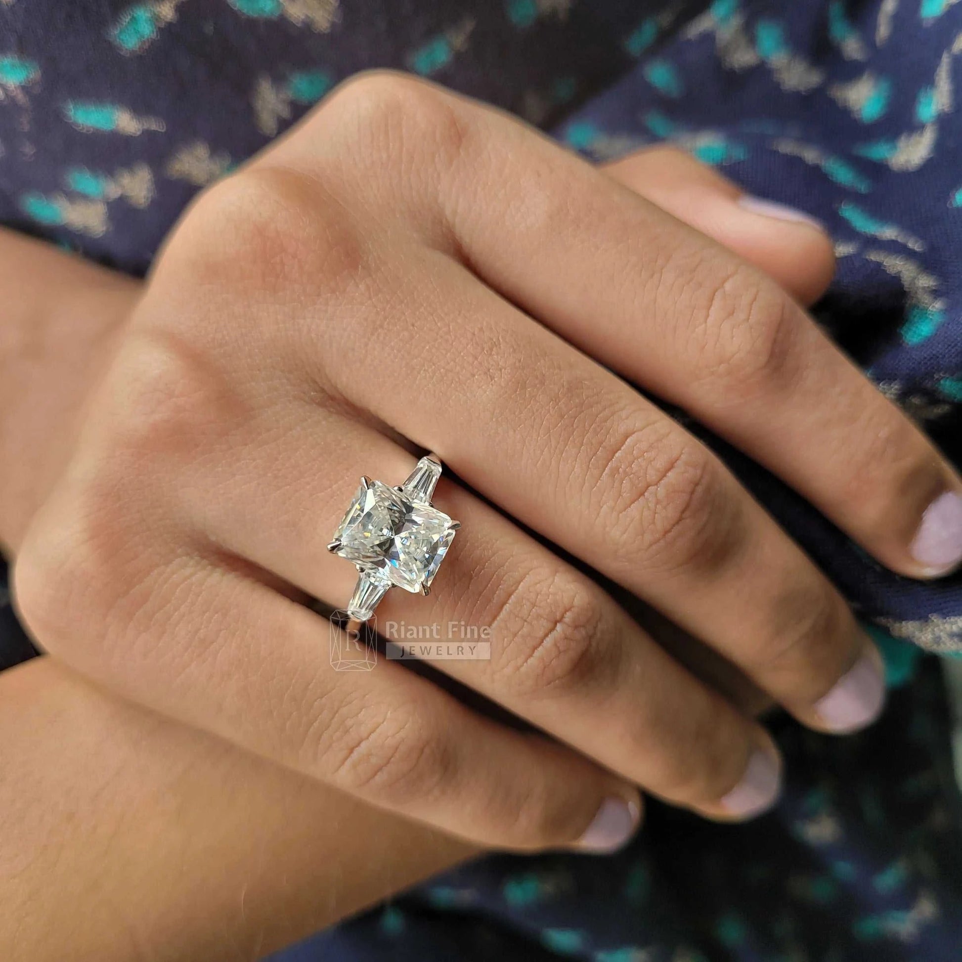 Three Stone Radiant Lab Grown Diamond Ring in 14K Gold - Riant Fine Jewelry LLC