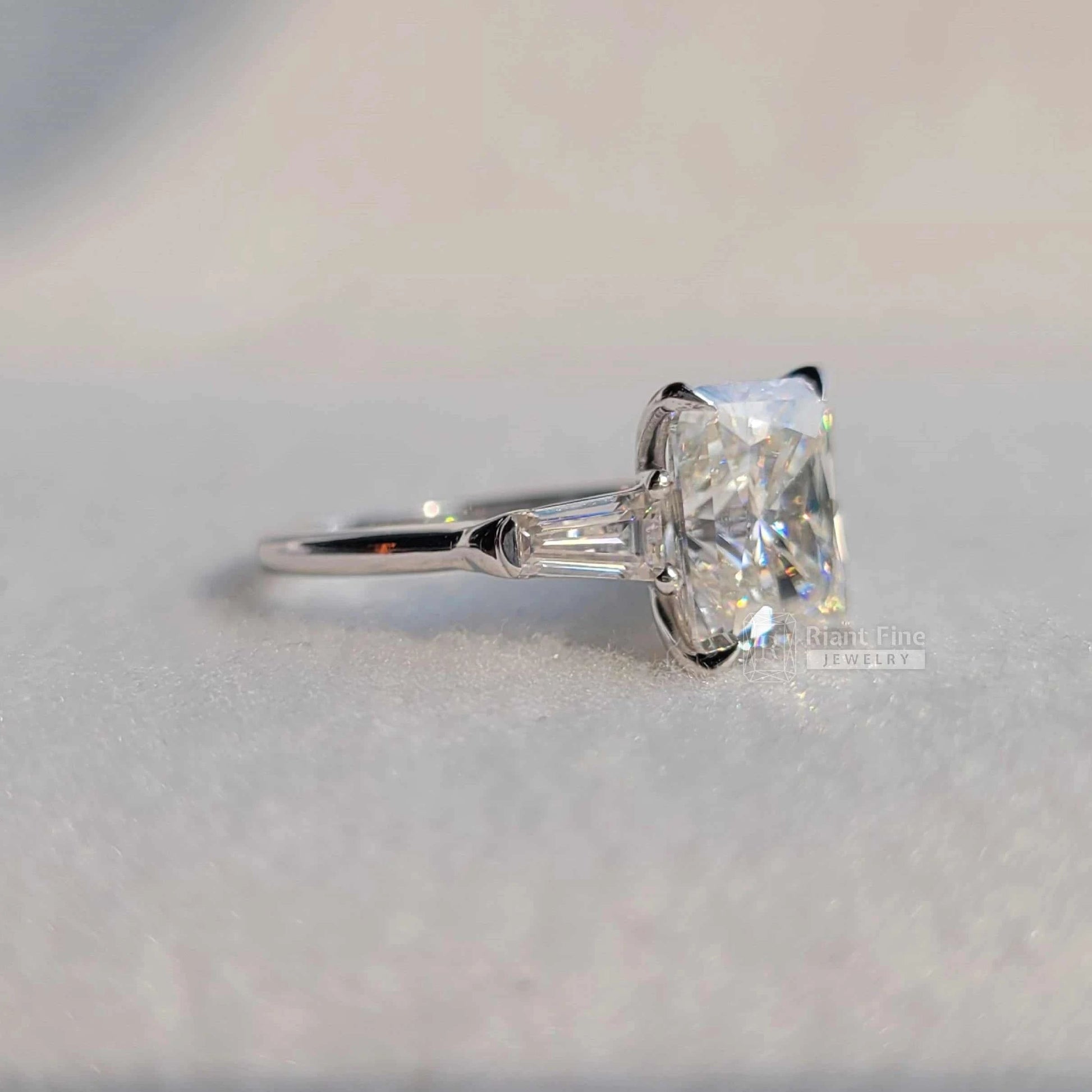 Three Stone Radiant Lab Grown Diamond Ring in 14K Gold - Riant Fine Jewelry LLC