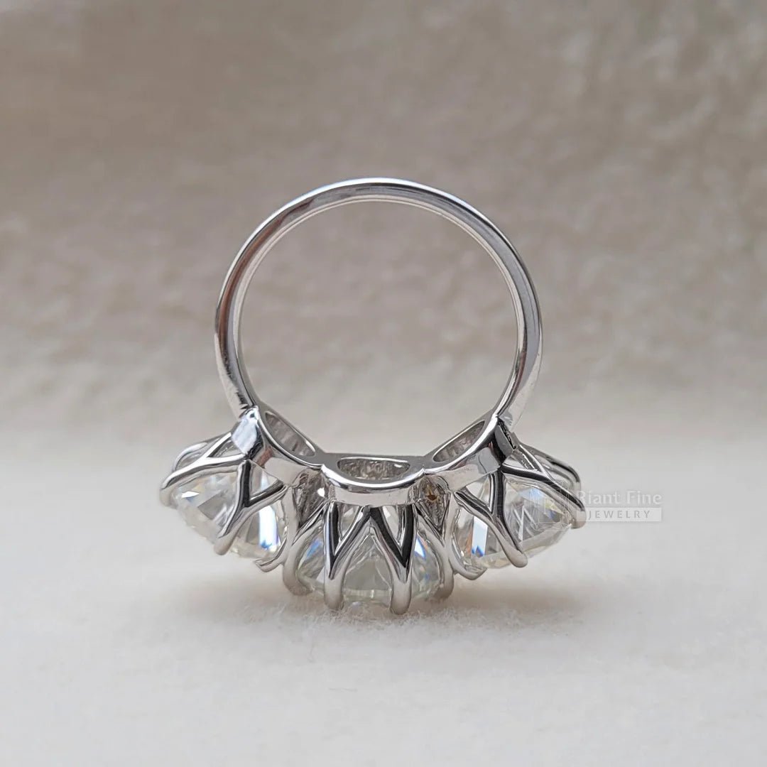 Three Stone Round European Cut Moissanite Engagement Ring - Riant Fine Jewelry LLC