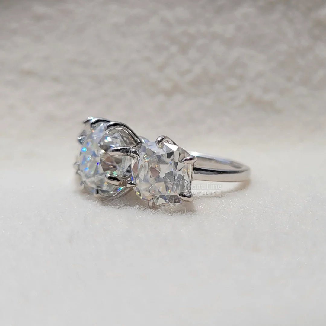Three Stone Round European Cut Moissanite Engagement Ring - Riant Fine Jewelry LLC