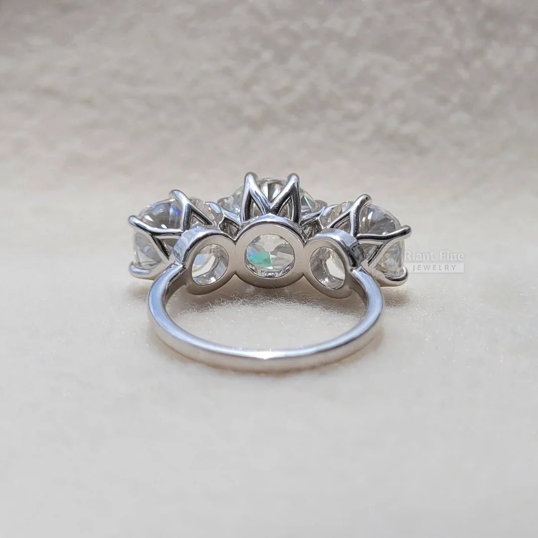 Three Stone Round European Cut Moissanite Engagement Ring - Riant Fine Jewelry LLC