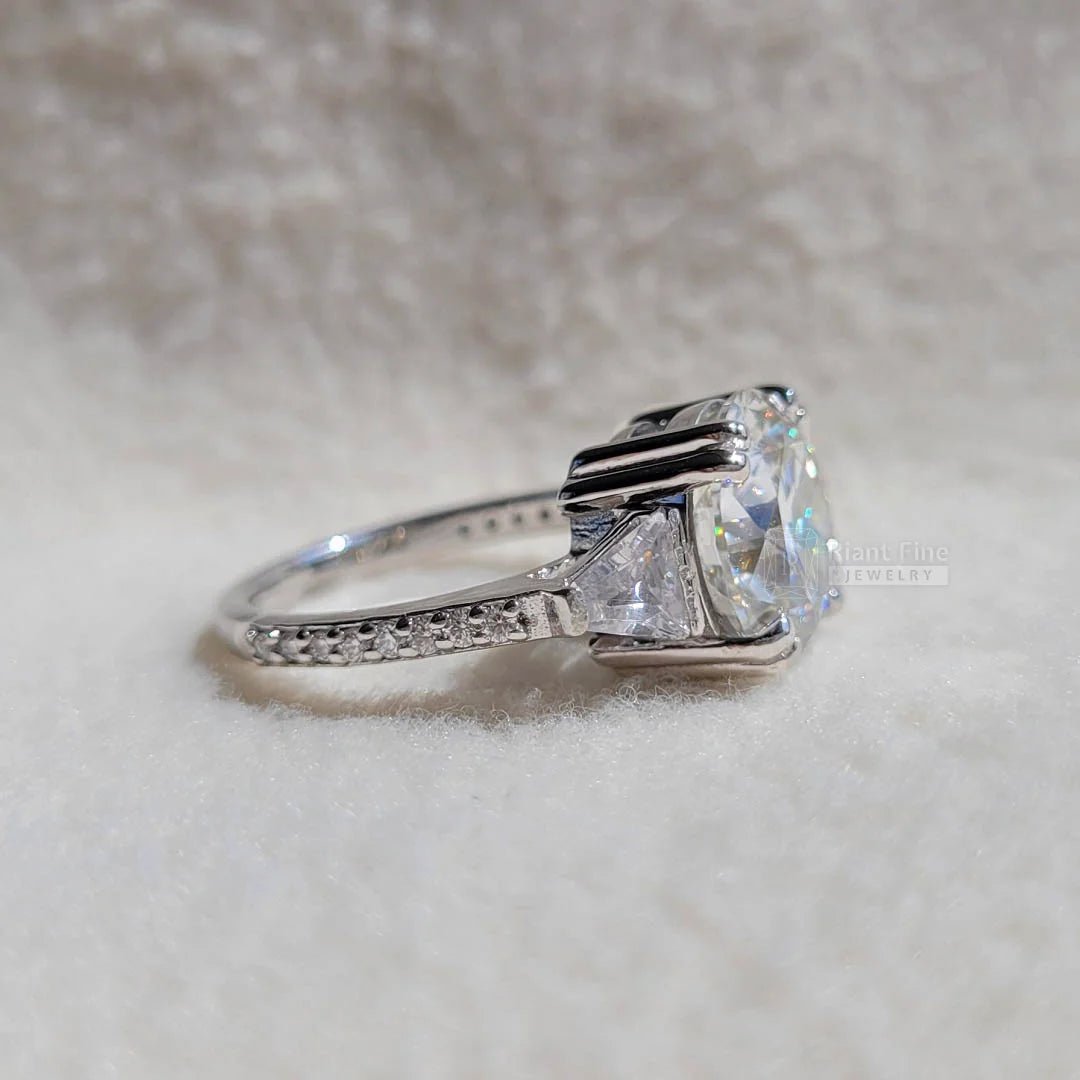 Three Stone Round Moissanite Unique Engagement Ring - Riant Fine Jewelry LLC