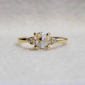 Three Stone Round Rose Cut Moissanite Engagement Ring