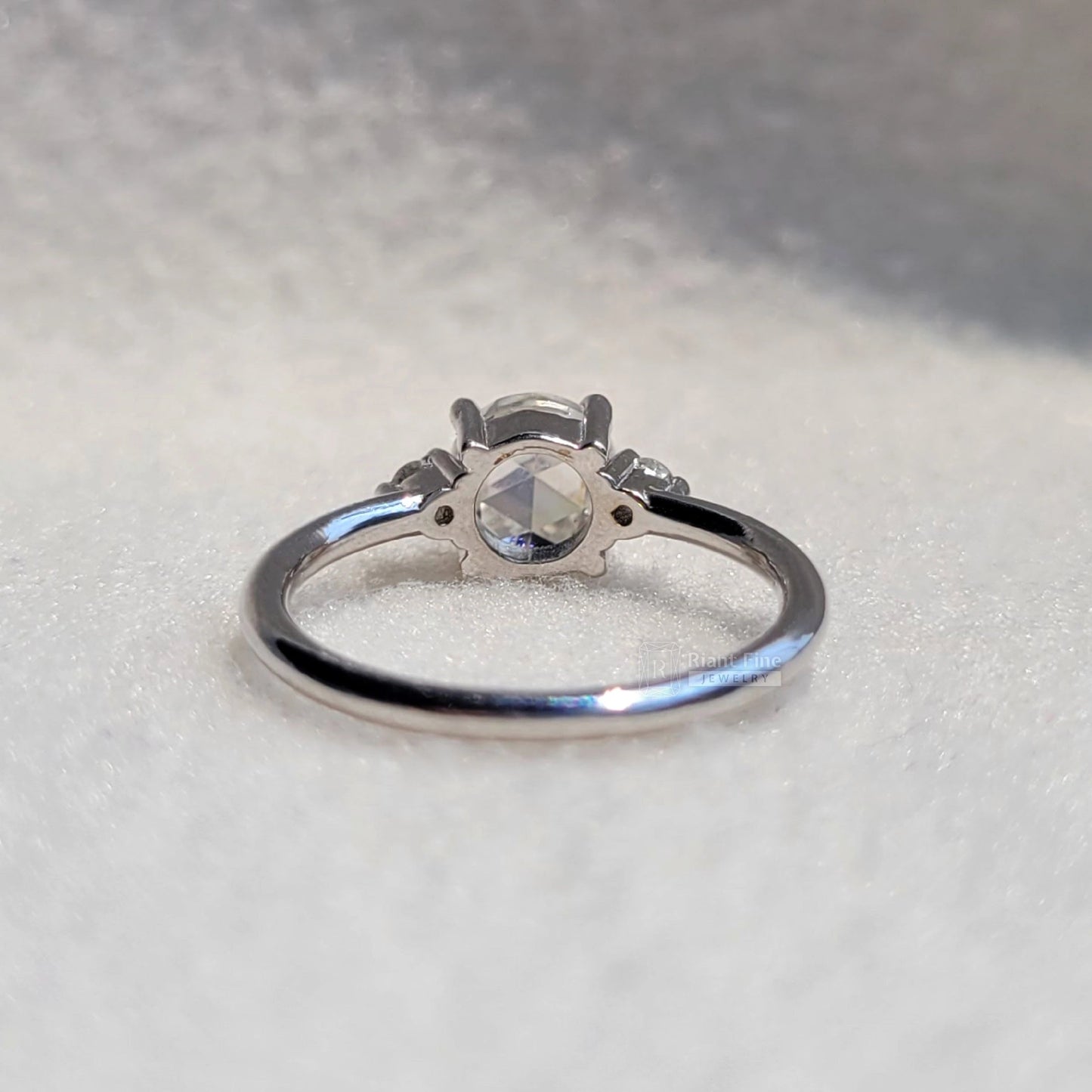 Three Stone Round Rose Cut Moissanite Engagement Ring - Riant Fine Jewelry LLC