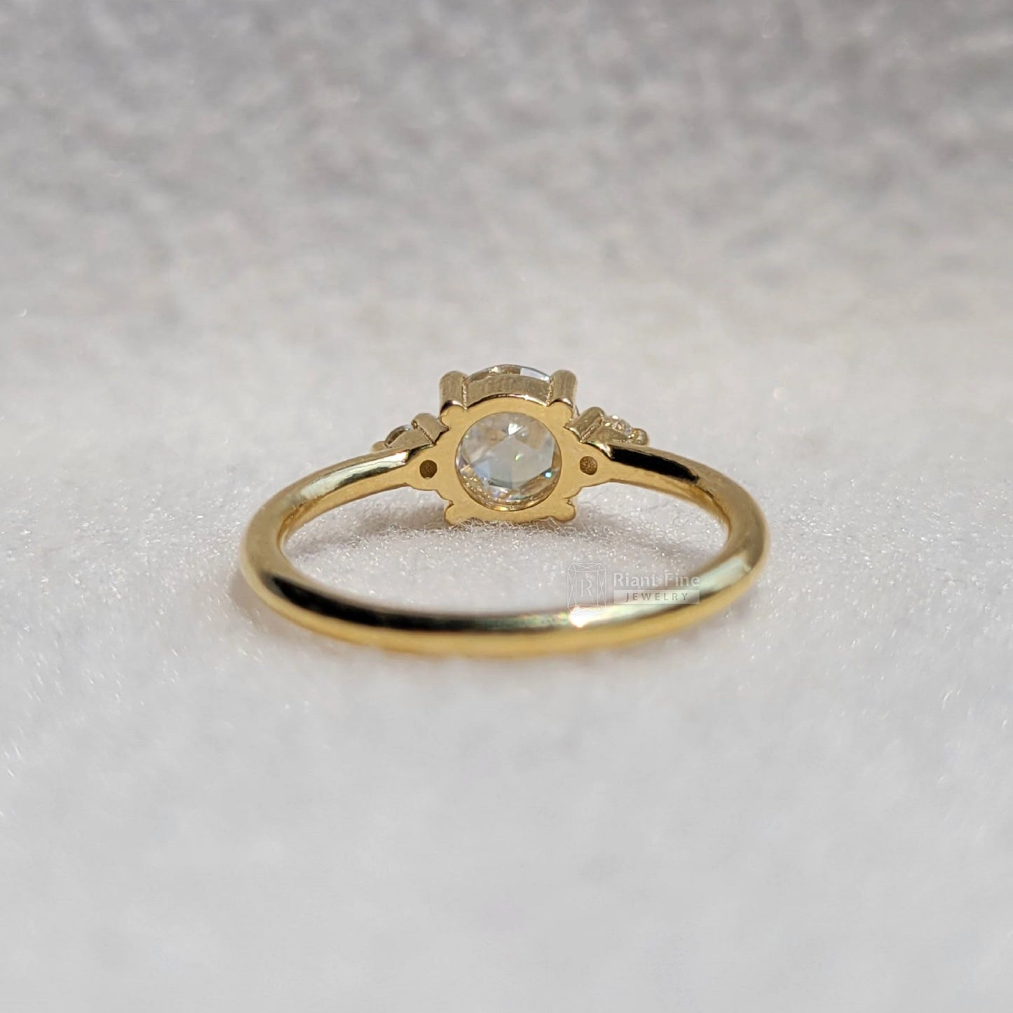 Three Stone Round Rose Cut Moissanite Engagement Ring - Riant Fine Jewelry LLC