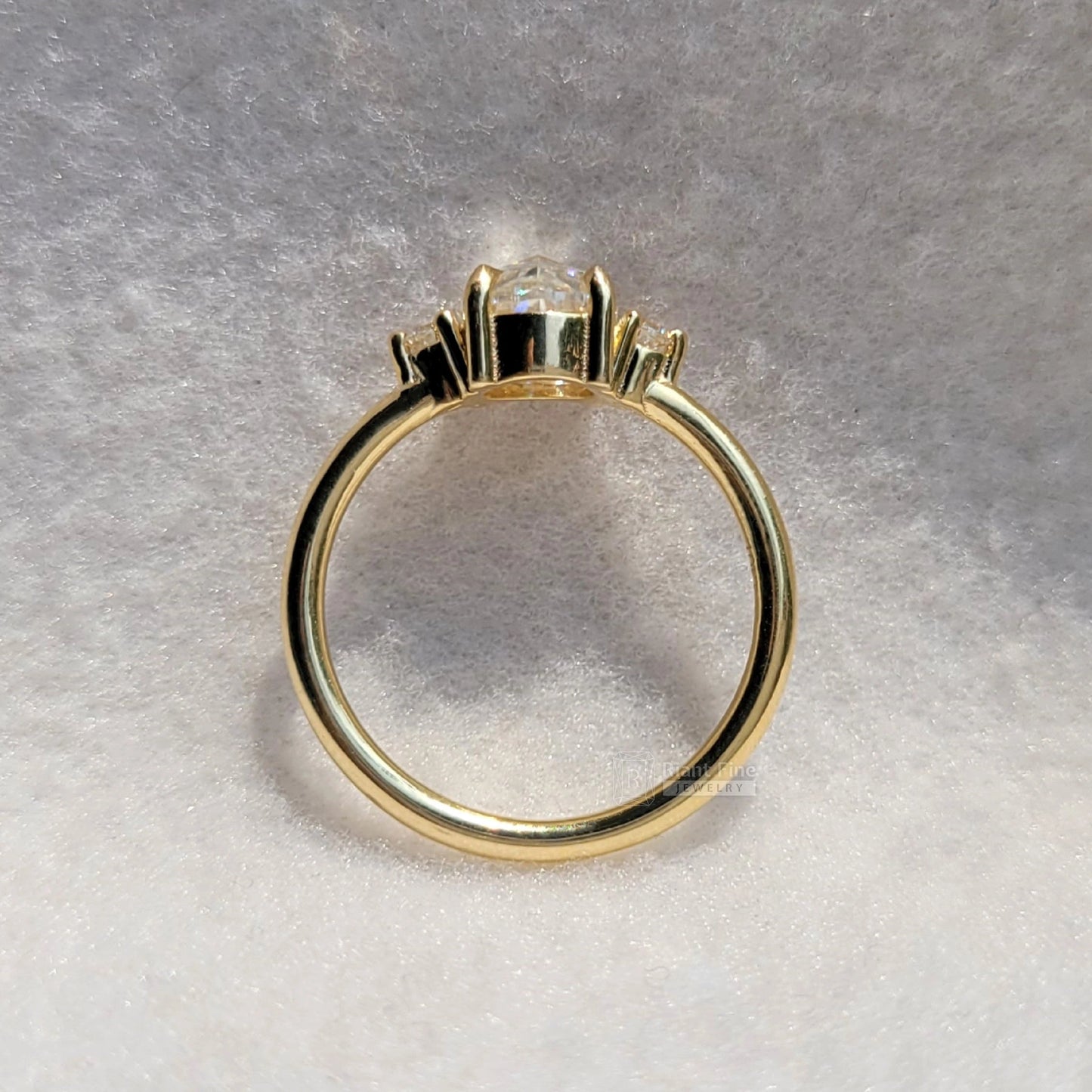 Three Stone Round Rose Cut Moissanite Engagement Ring - Riant Fine Jewelry LLC