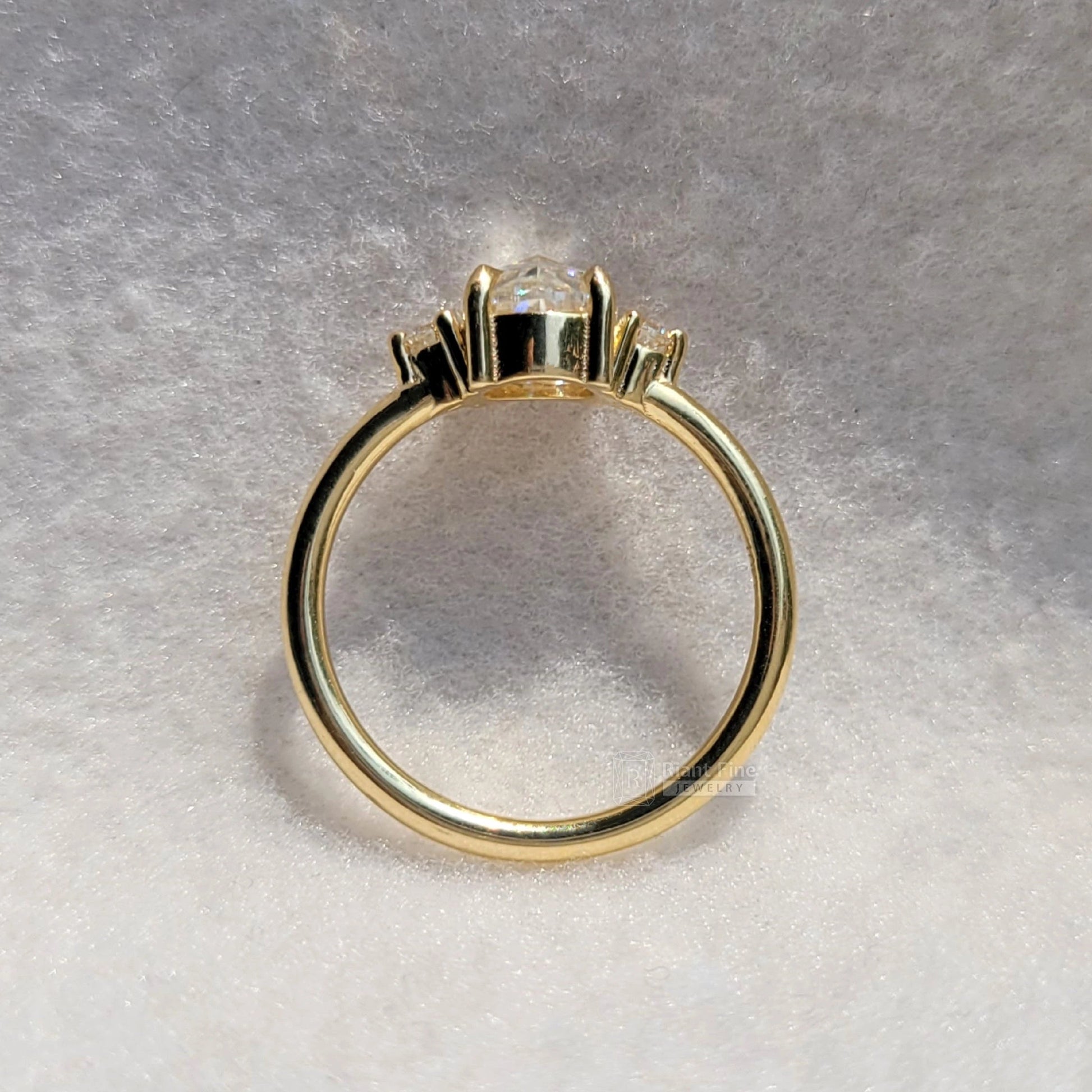 Three Stone Round Rose Cut Moissanite Engagement Ring - Riant Fine Jewelry LLC